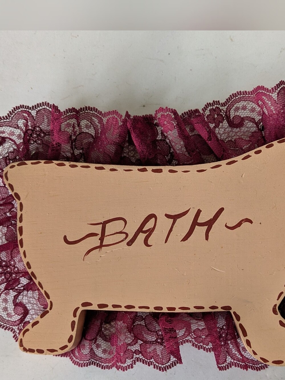 Plaque Sign Decorative Wood Bath Sign Handmade Burgundy Lace